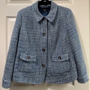 Talbots Woman Petites Blue and White Tweed Blazer